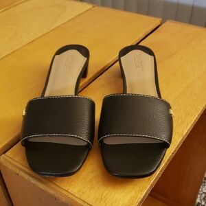 Black Leather Slide Sandals